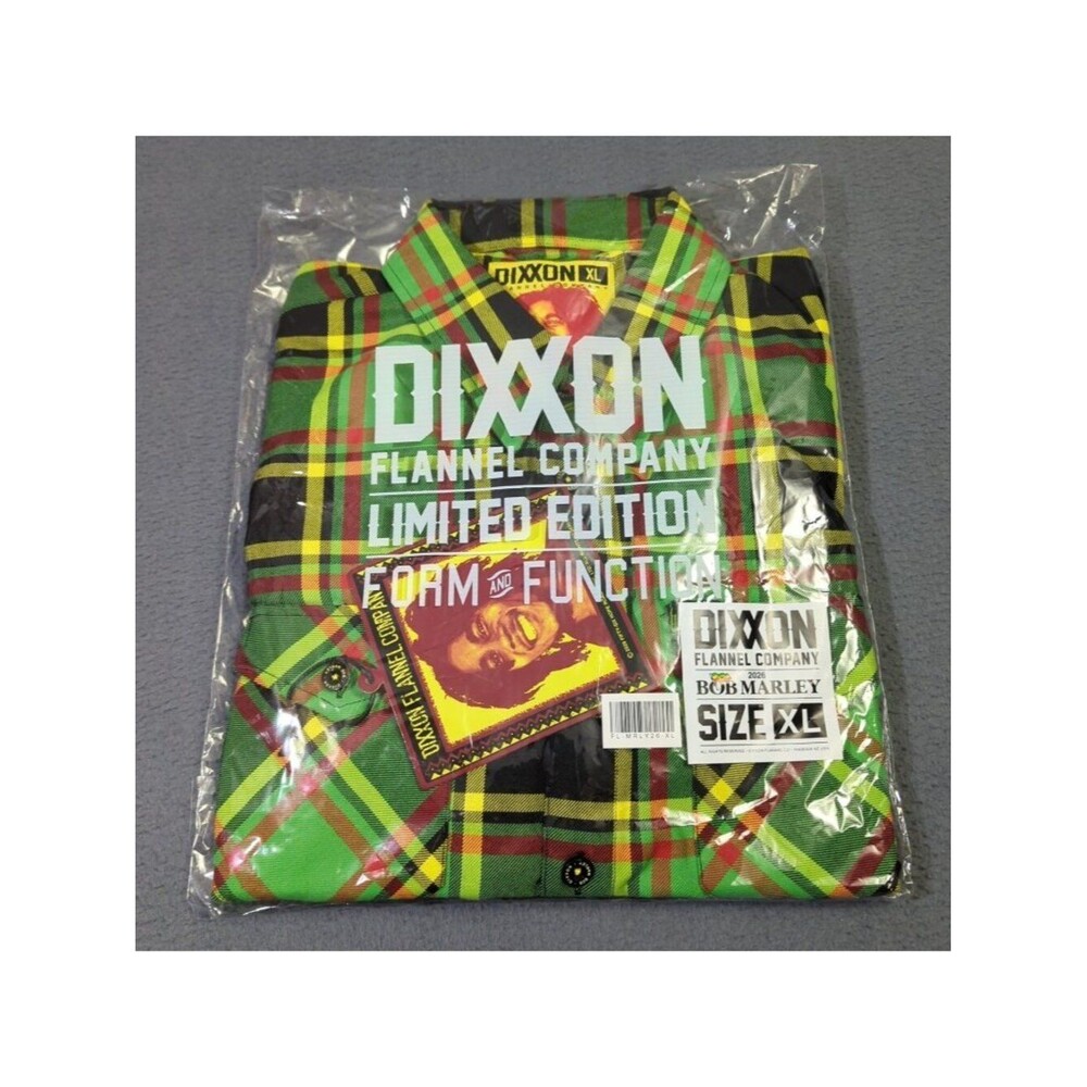 Dixxon Bob Marley 2026 Flannel Shirt Men's XL Green Plaid Button Down NIB